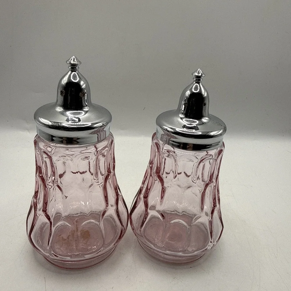 Fenton Art Glass Vintage Pink Thumbprint Salt and Pepper Shaker Set
